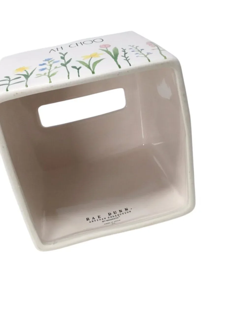 Rae Dunn Tissue Box Cover Holder Ah Choo Floral Spring Flowers Ceramic Square